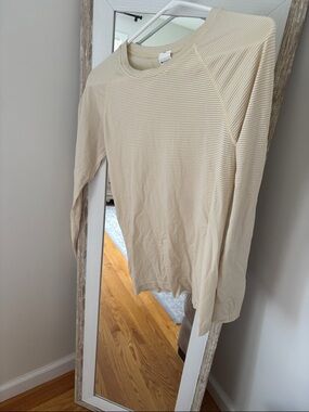 Cream Ribbed Long Sleeve Top